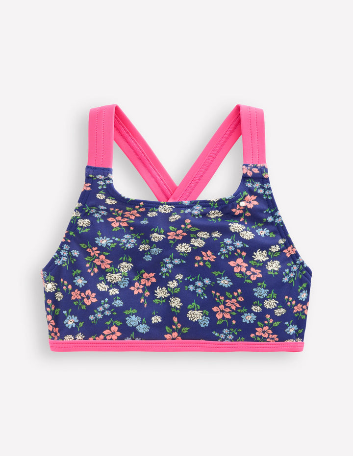 Haut de bikini croisé dans le dos-Motif Meadow Floral bleu saphir