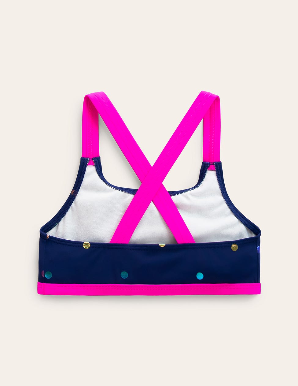 Haut de bikini croisé dans le dos-Confettis métallisés arc-en-ciel bleu marine-2