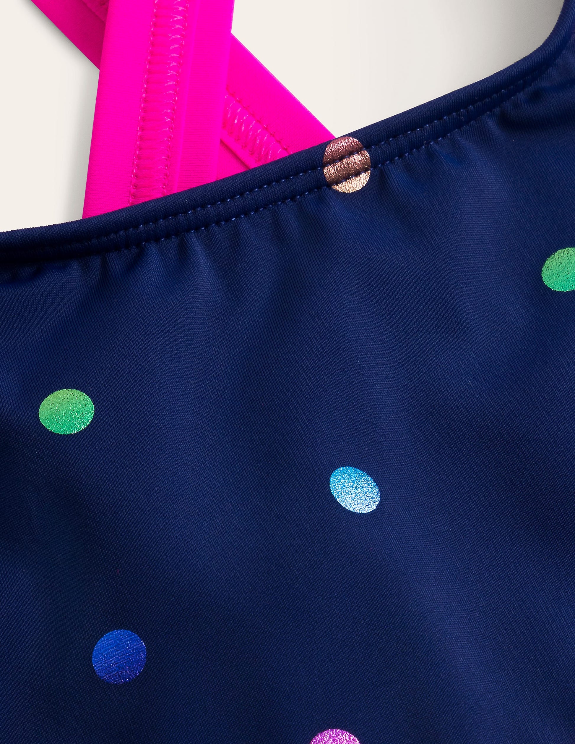 Haut de bikini croisé dans le dos-Confettis métallisés arc-en-ciel bleu marine-3