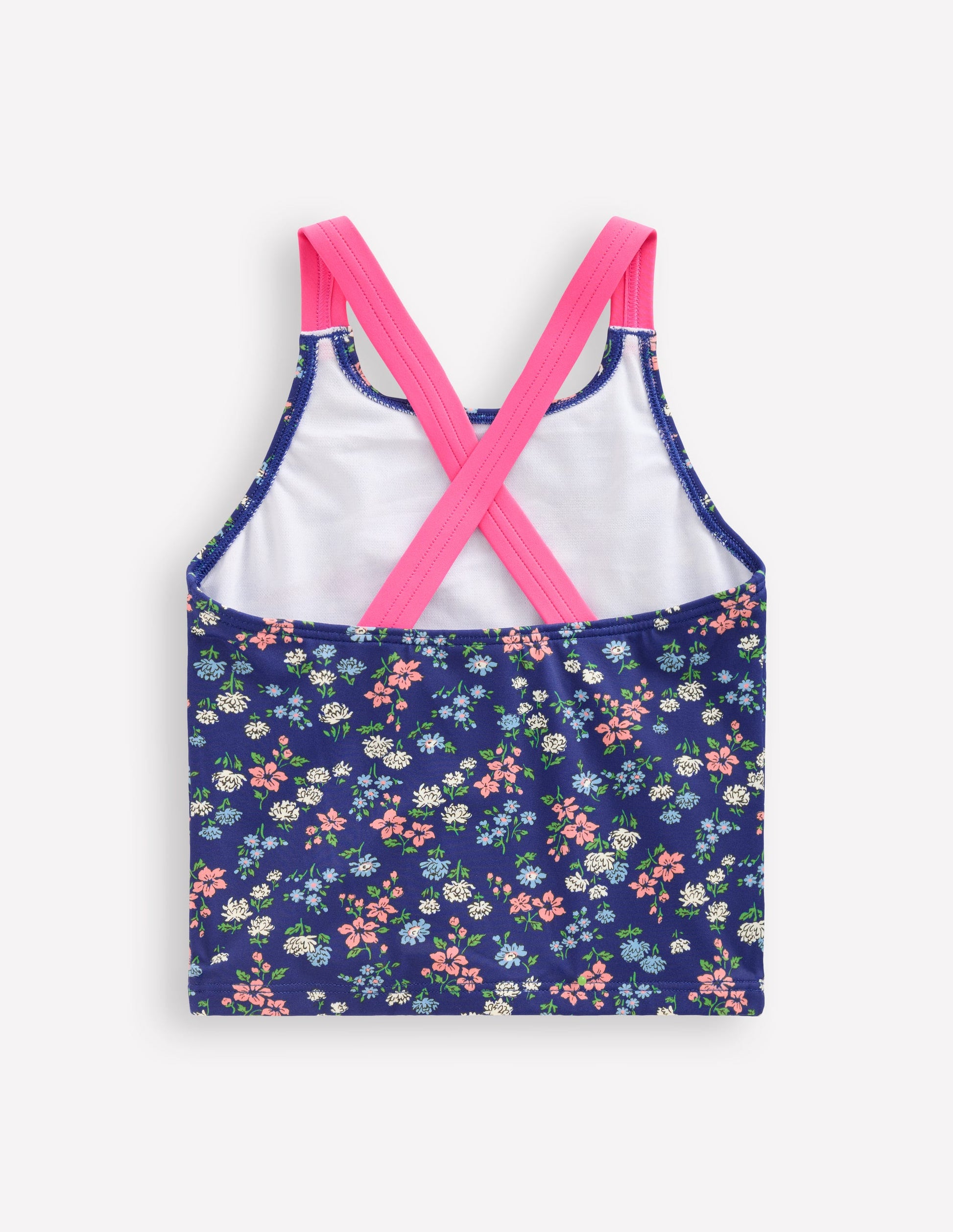 Cross-Back Tankini Top-Sapphire Blue Meadow Floral-2