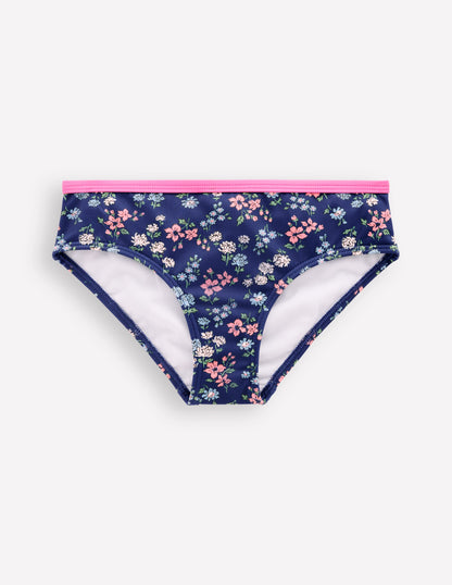 Gemusterte Bikinihose-Saphirblau Wiese Blumenmuster-1
