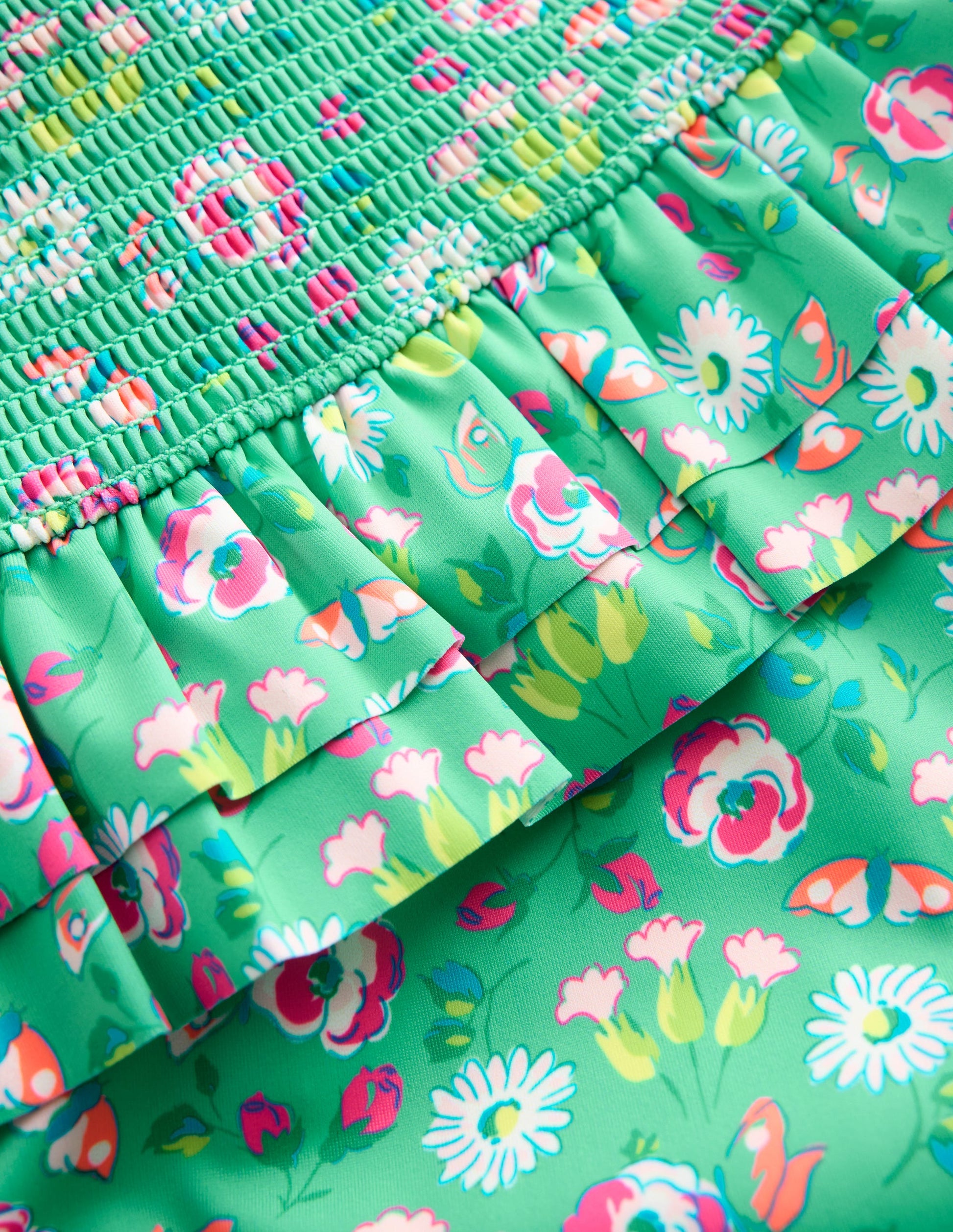 Gesmokter Bikini mit Schößchen-Aquamarin Schmetterlinge Blumenmuster-3