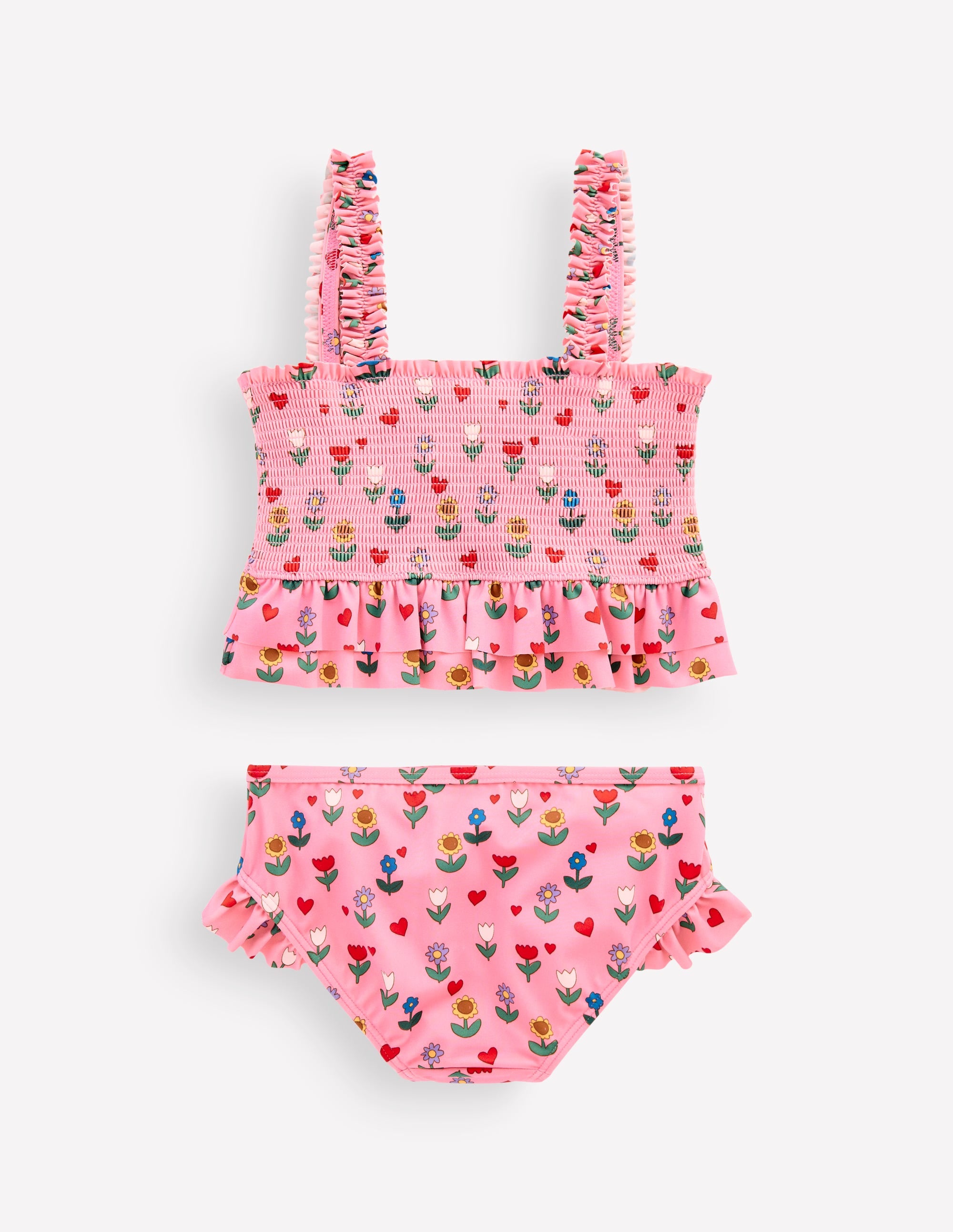 Gesmokter Bikini mit Schößchen-Mandelrosa Sonnenblumen Garten - Image 2