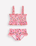 Gesmokter Bikini mit Schößchen-Mandelrosa Sonnenblumen Garten