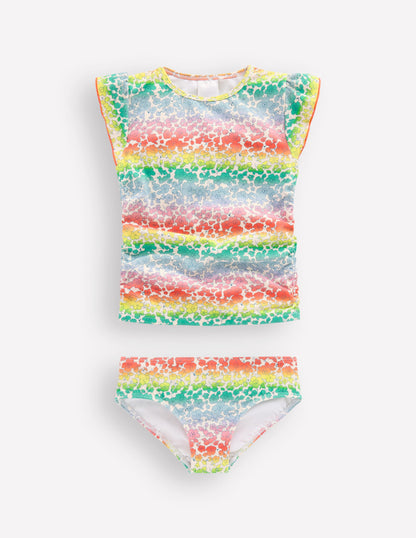 Gerafftes Tankini-Set-Regenbogen-Ombré Blumenbeet-1