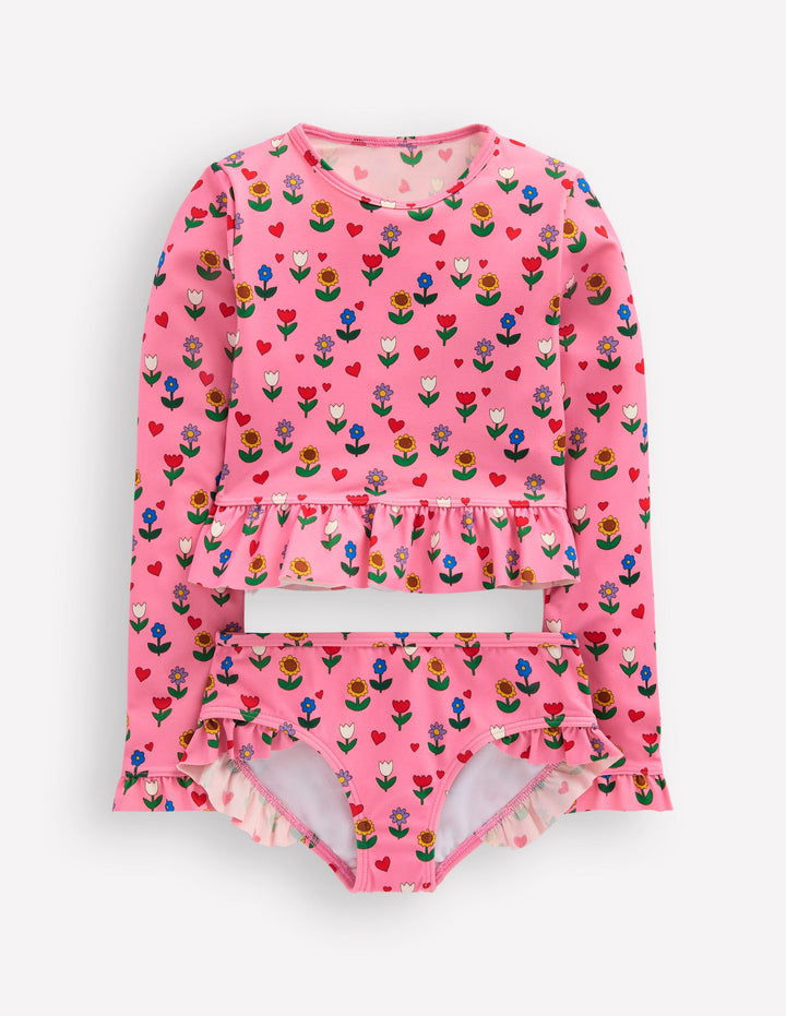 Long Sleeve Frill Set-Almond Pink Sunflower Garden