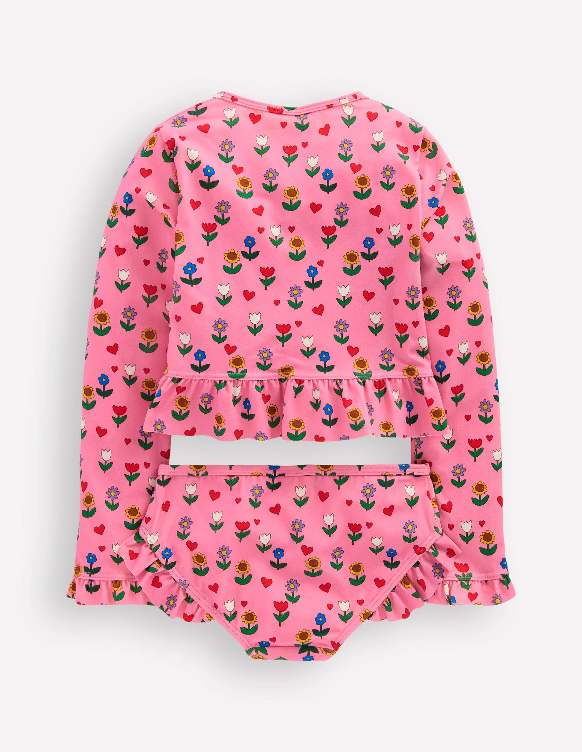 Langärmliges Bade-Set mit Rüschen-Mandelrosa Sonnenblumen Garten-2