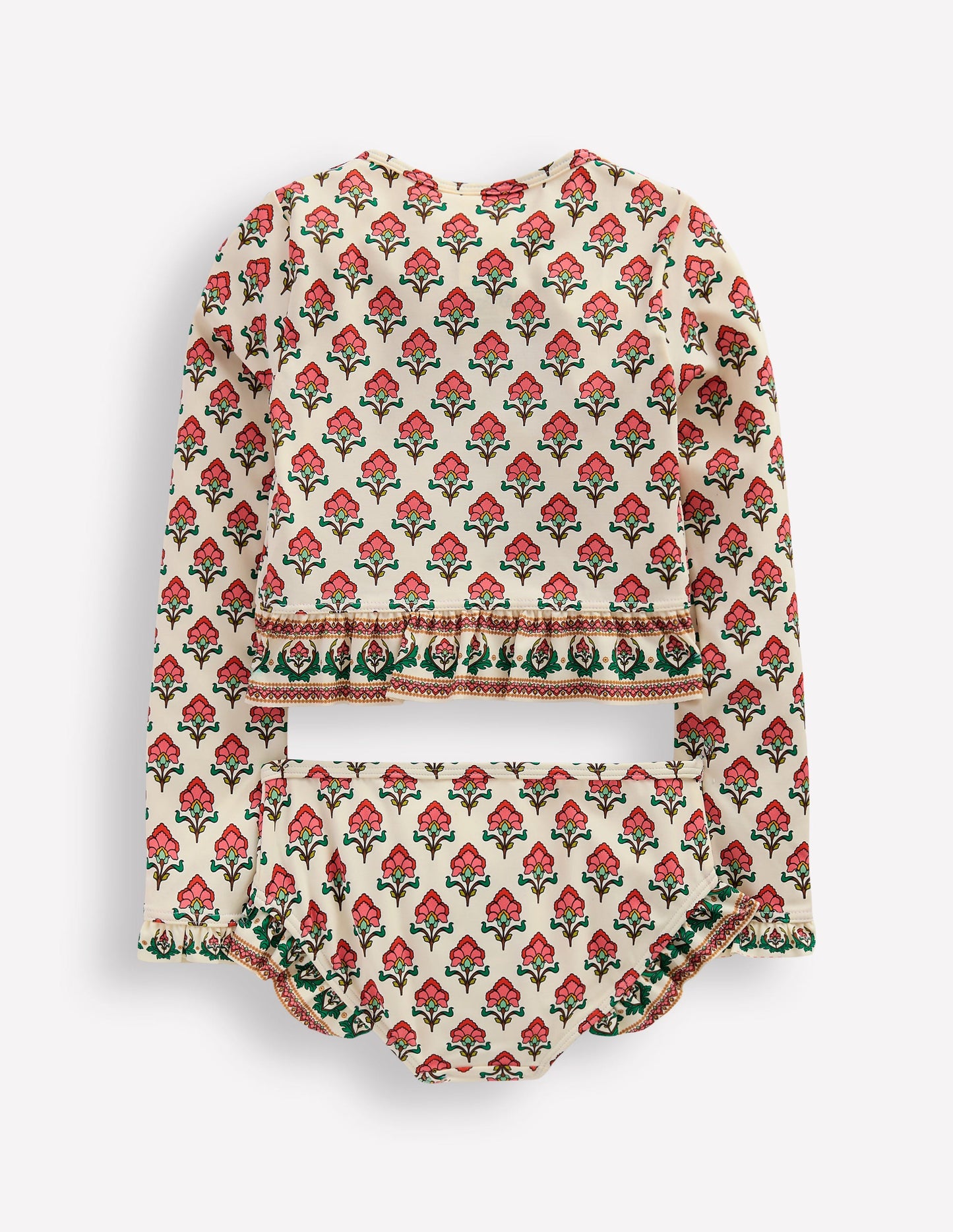 Langärmliges Bade-Set mit Rüschen-Sanftes Naturweiß Holzschnitt Blume