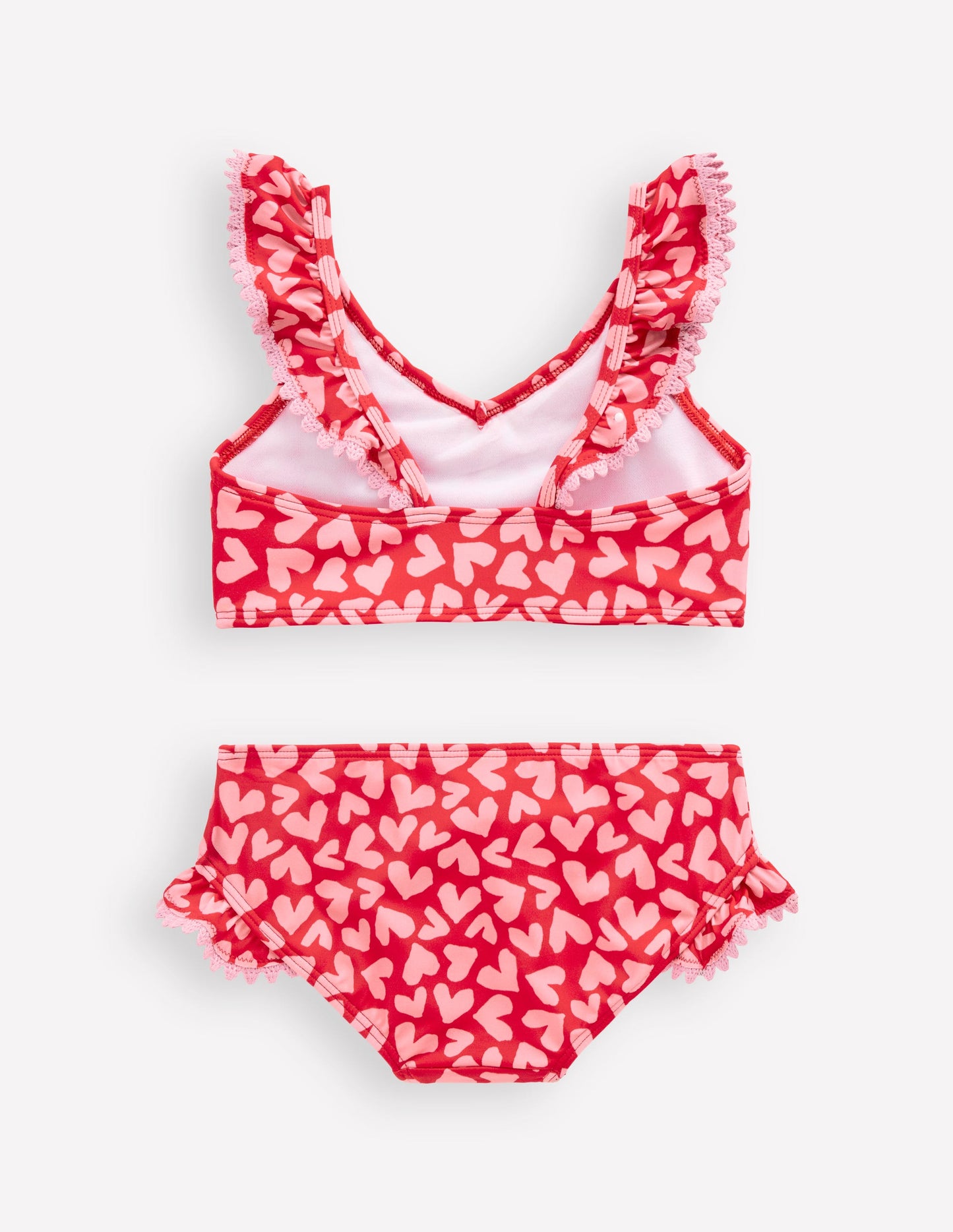 Bikini col V à volants-Motif Collage Hearts rouge rockabilly