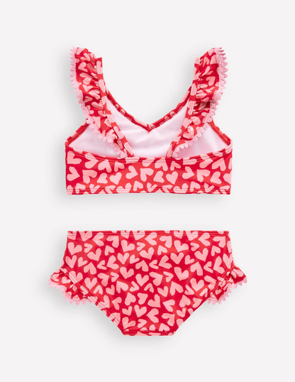 Bikini col V à volants-Motif Collage Hearts rouge rockabilly-2