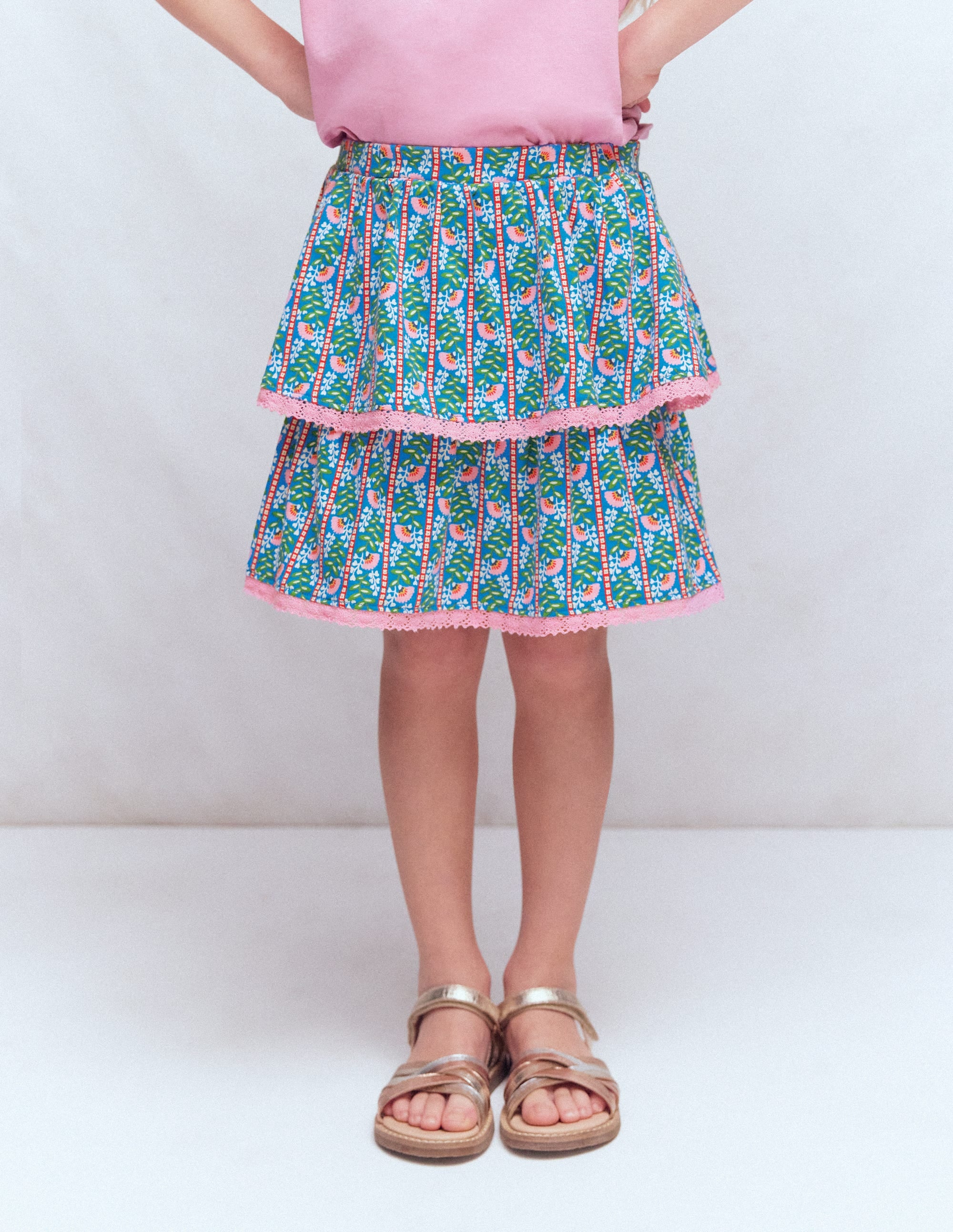 Jupe-short en jersey à volants-Motif Floral Vine bleu martin-pêcheur - Image 1