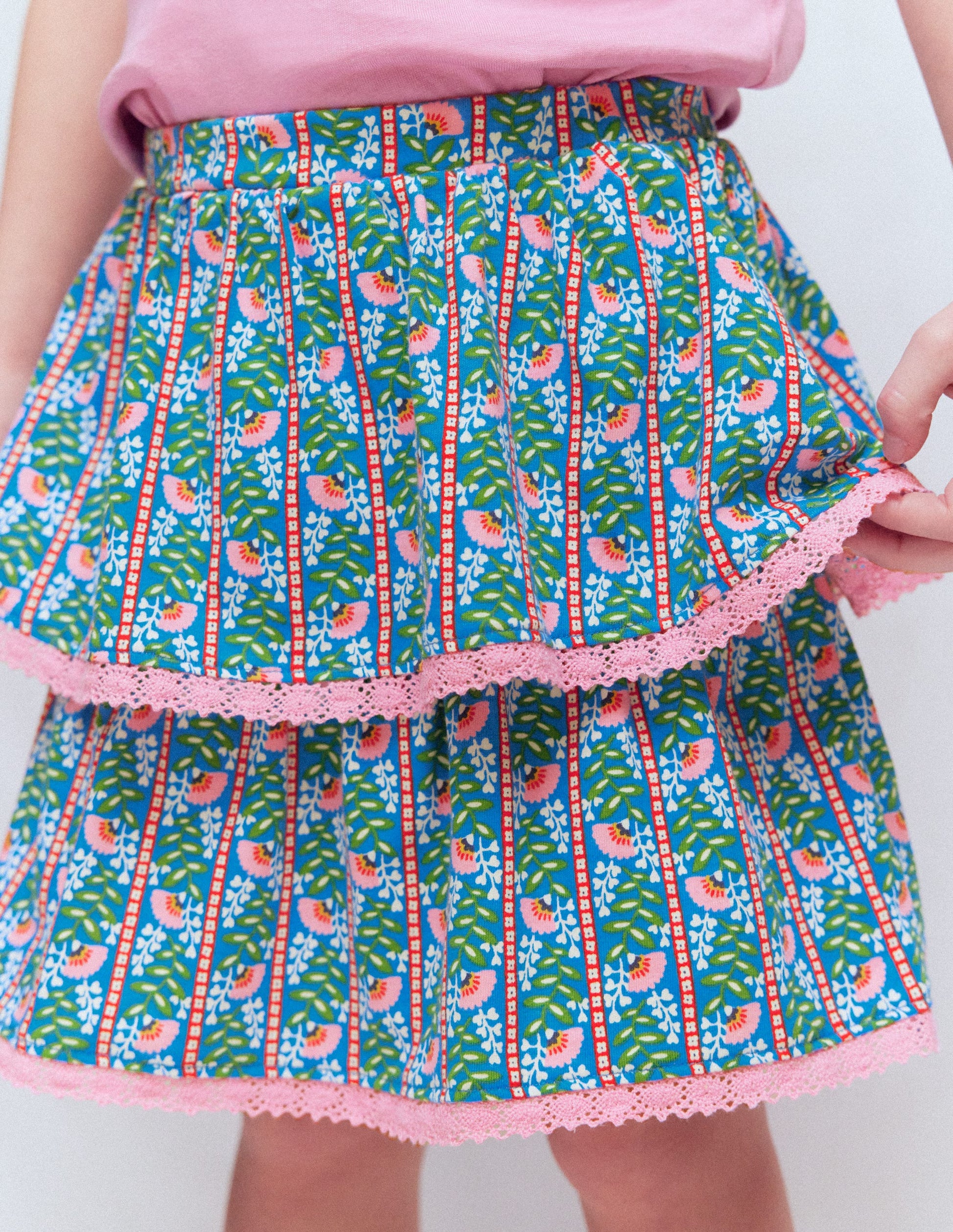 Jersey-Skort mit Rüschen-Eisvogelblau Florale Rebe-2