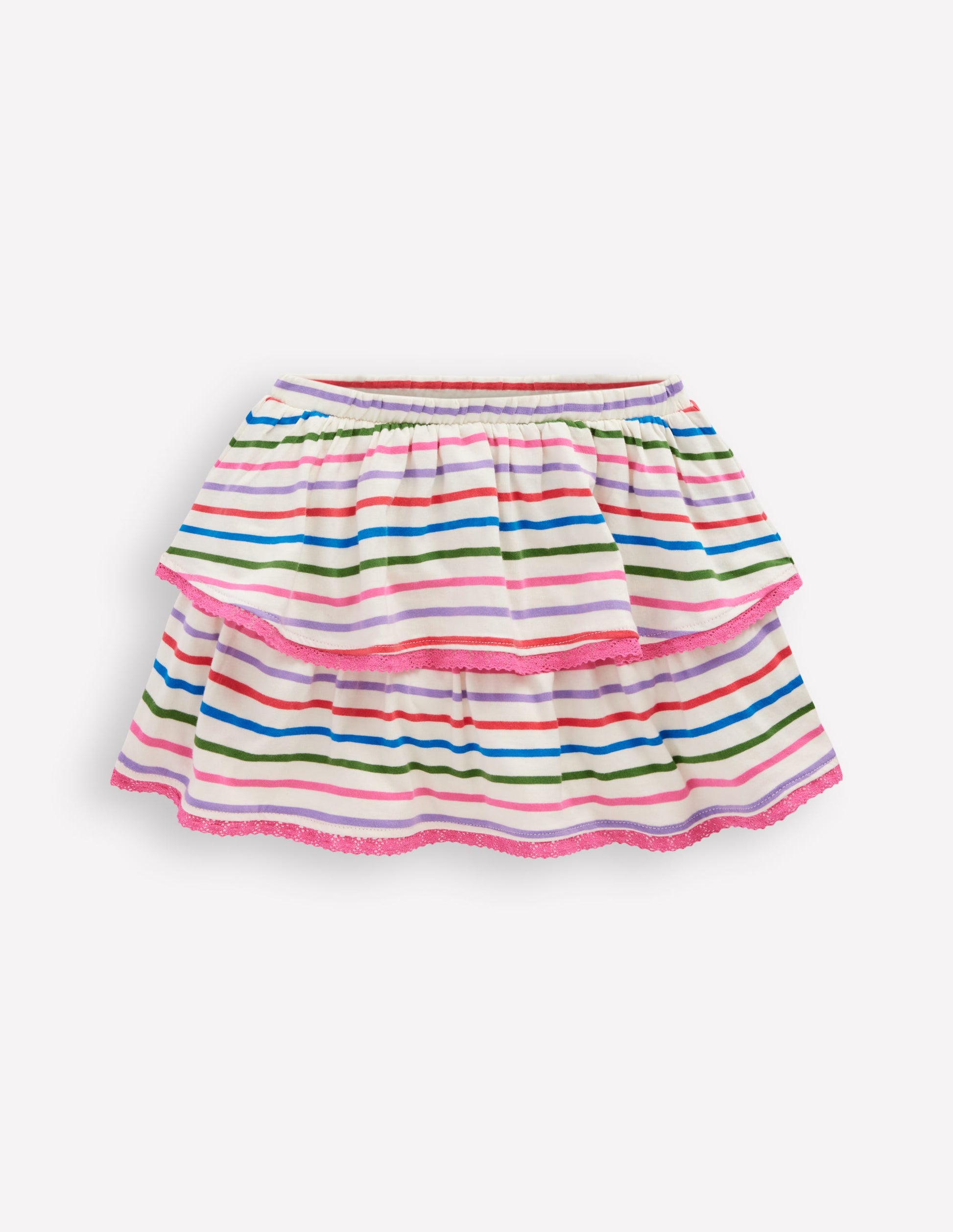 Jersey-Skort mit Rüschen-Ackerbohnengrün/Pink, Gestreift-1