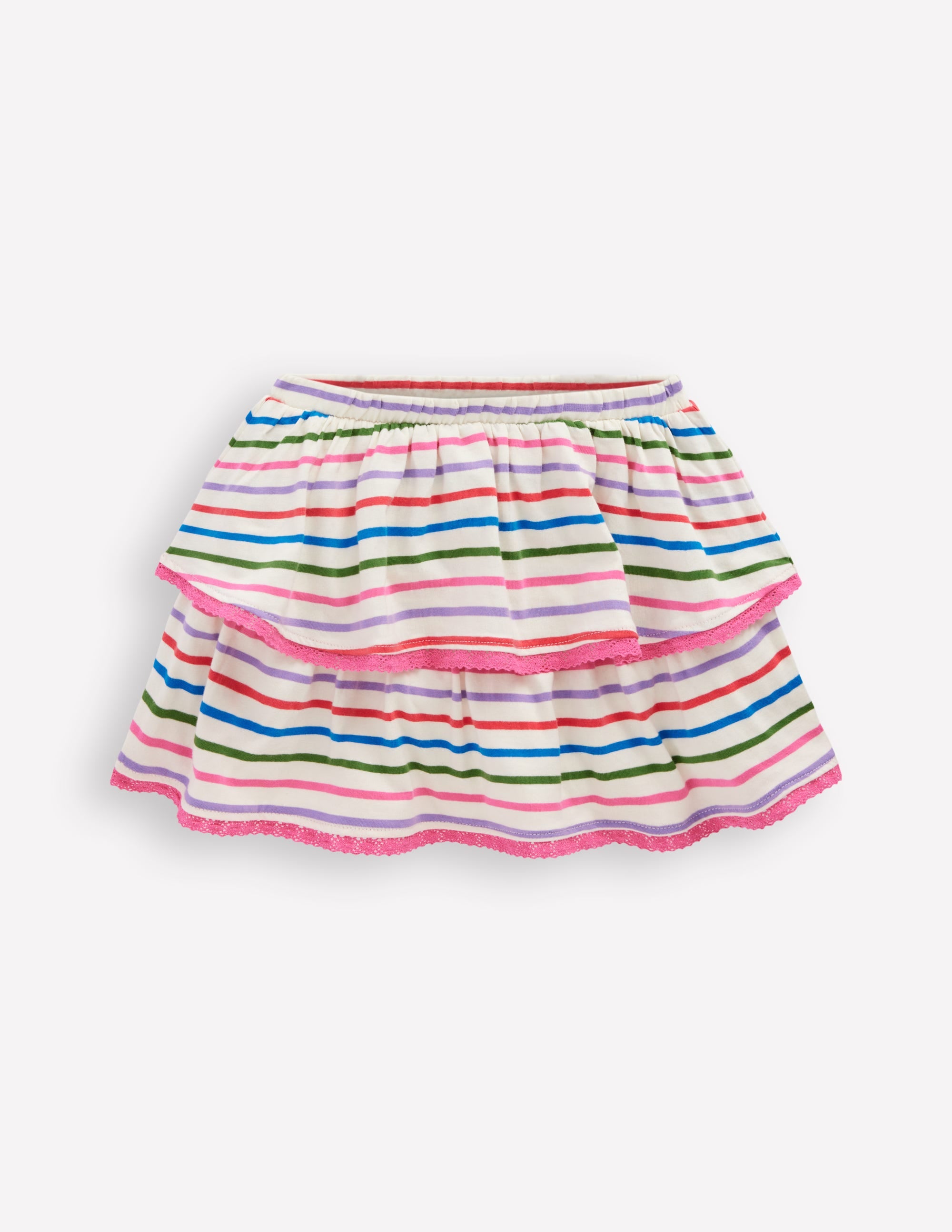 Jersey-Skort mit Rüschen-Ackerbohnengrün/Pink, Gestreift - Image 1