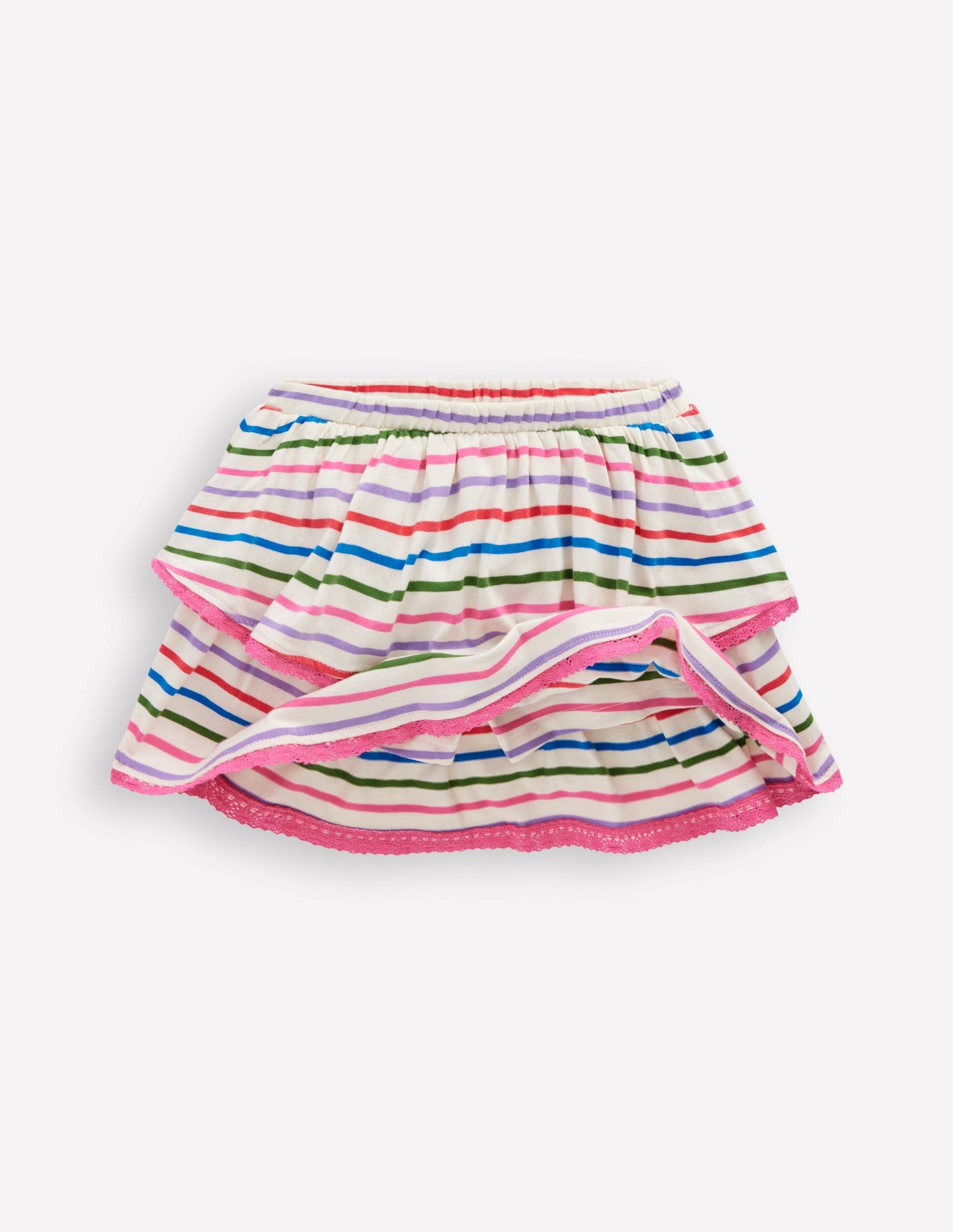 Jersey-Skort mit Rüschen-Ackerbohnengrün/Pink, Gestreift