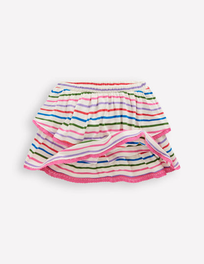 Jersey-Skort mit Rüschen-Ackerbohnengrün/Pink, Gestreift-4