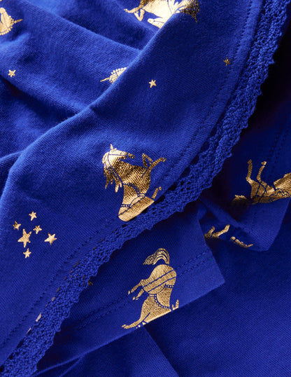 Jersey-Skort mit Rüschen-Saphirblau Pferde-3