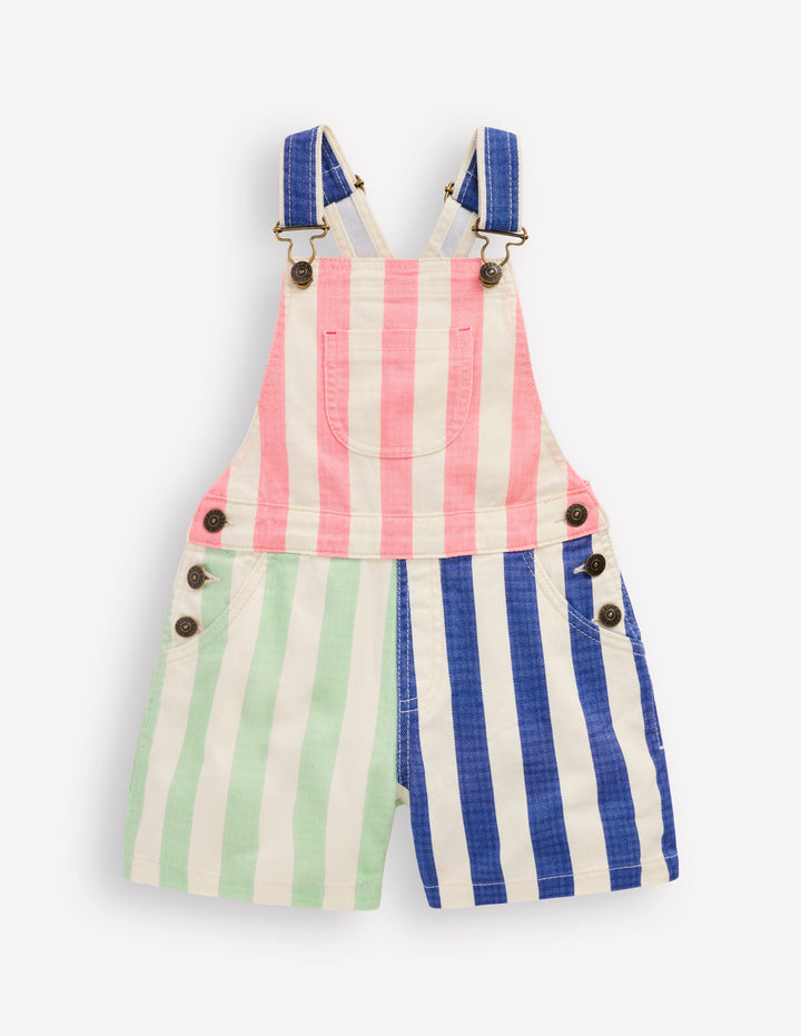 Short Dungaree-Multi Hotch Potch Stripe