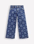 Jeans mit weitem Bein-Denim mit Herz- und Schachbrettmuster