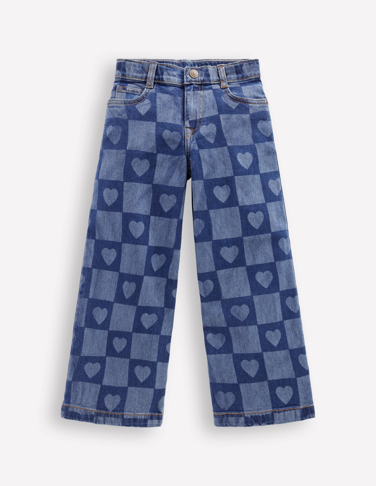 Jean large-Motif Heart Checkerboard denim