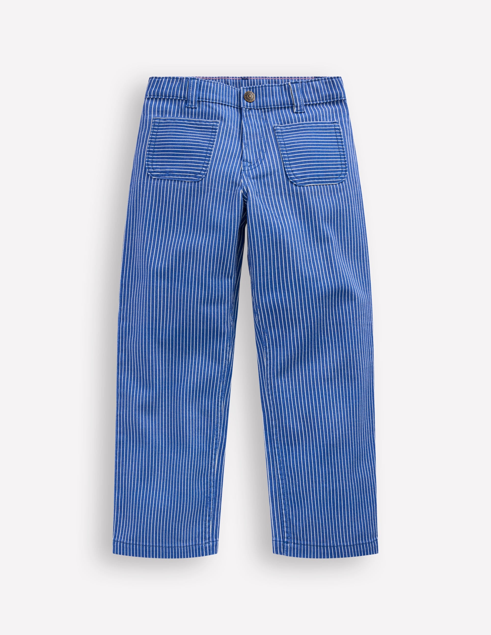 Patch Pocket Straight Jeans-Blue and Ivory Ticking Stripe - Image 1