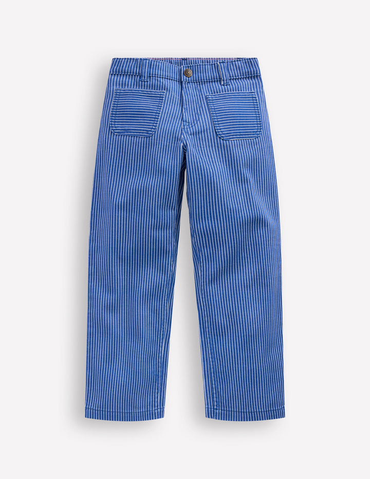 Patch Pocket Straight Jeans-Blue and Ivory Ticking Stripe