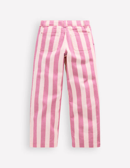 Gerade Jeans mit aufgesetzten Taschen-Rosa/Naturweiß Streifen-5
