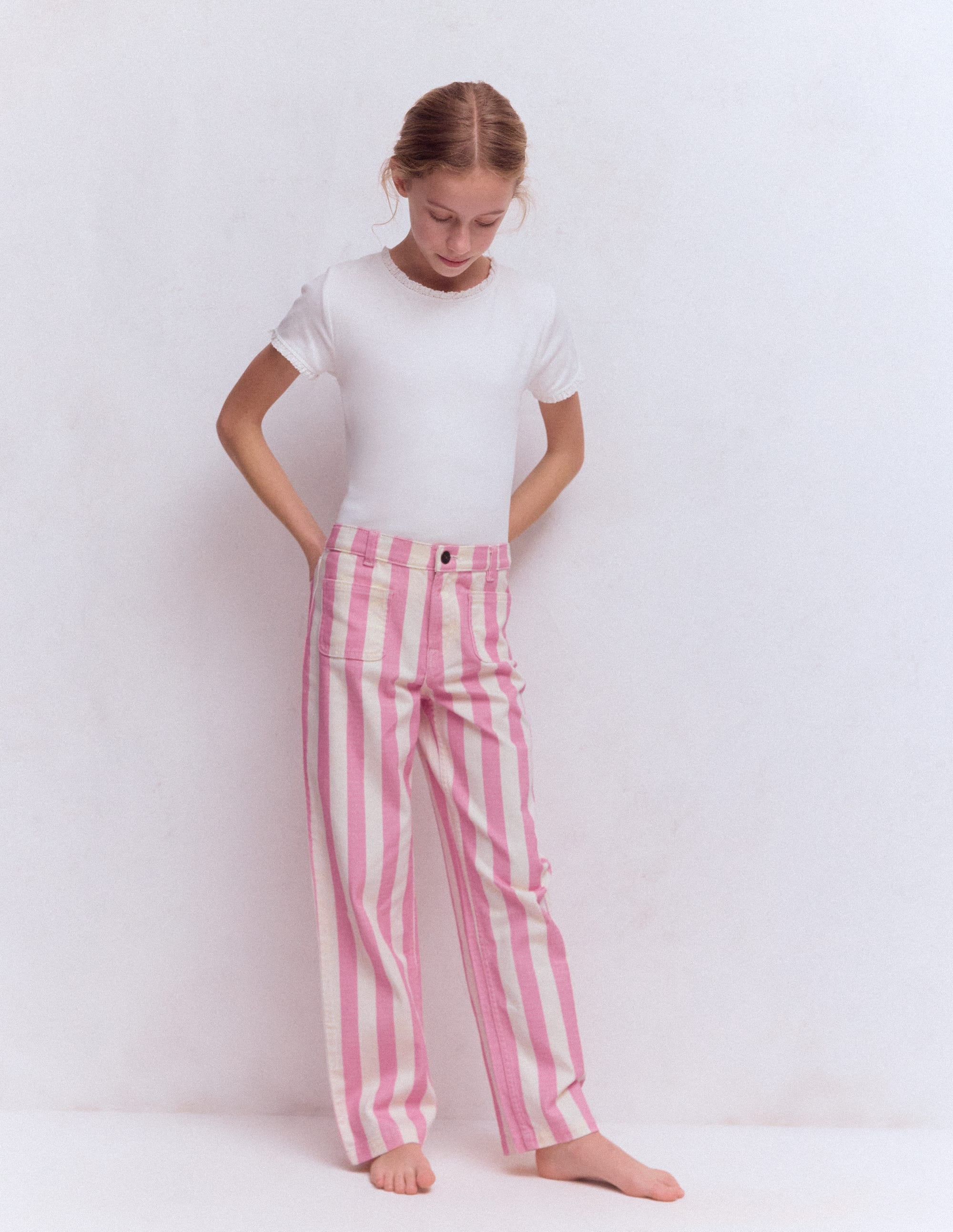Gerade Jeans mit aufgesetzten Taschen-Rosa/Naturweiß Streifen - Image 1