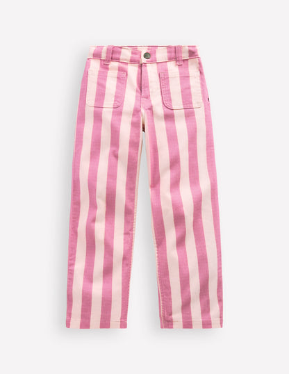 Gerade Jeans mit aufgesetzten Taschen-Rosa/Naturweiß Streifen-4