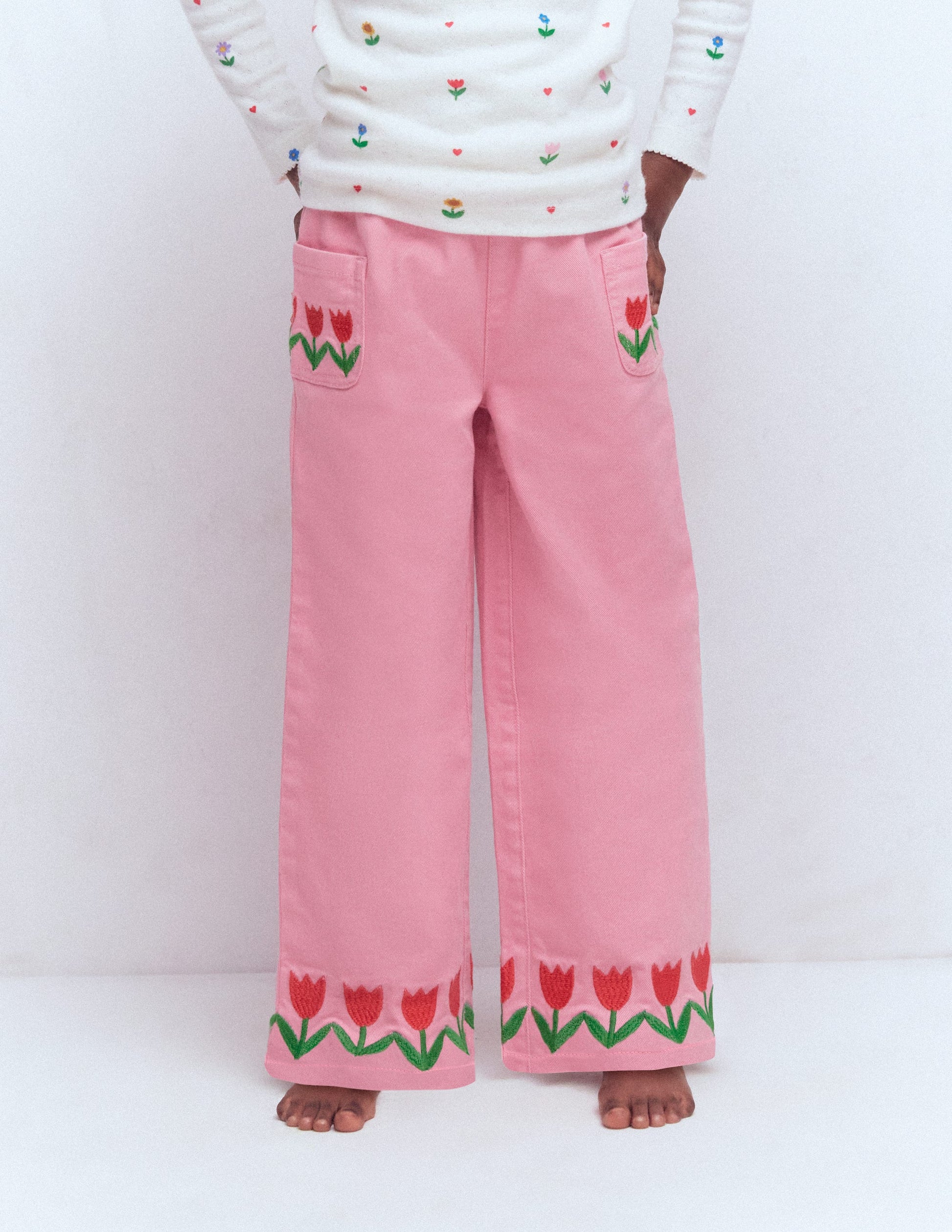 Hose mit weitem Bein zum Hineinschlüpfen-Rosa Tulpen-3