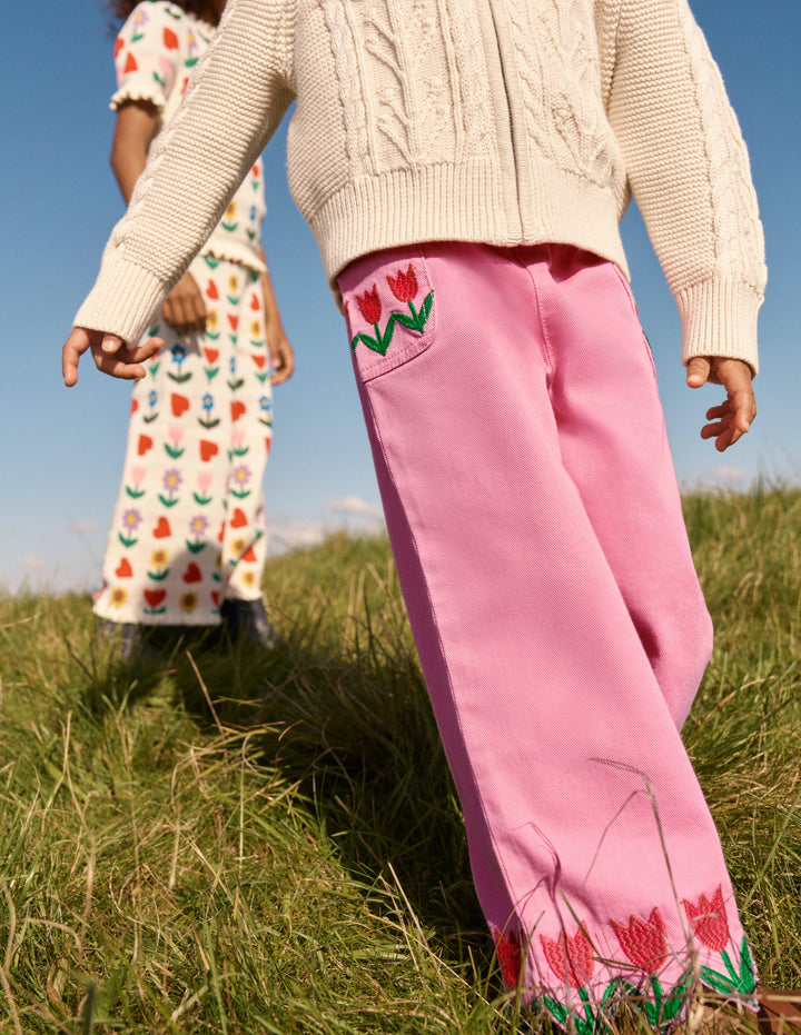 Hose mit weitem Bein zum Hineinschlüpfen-Rosa Tulpen