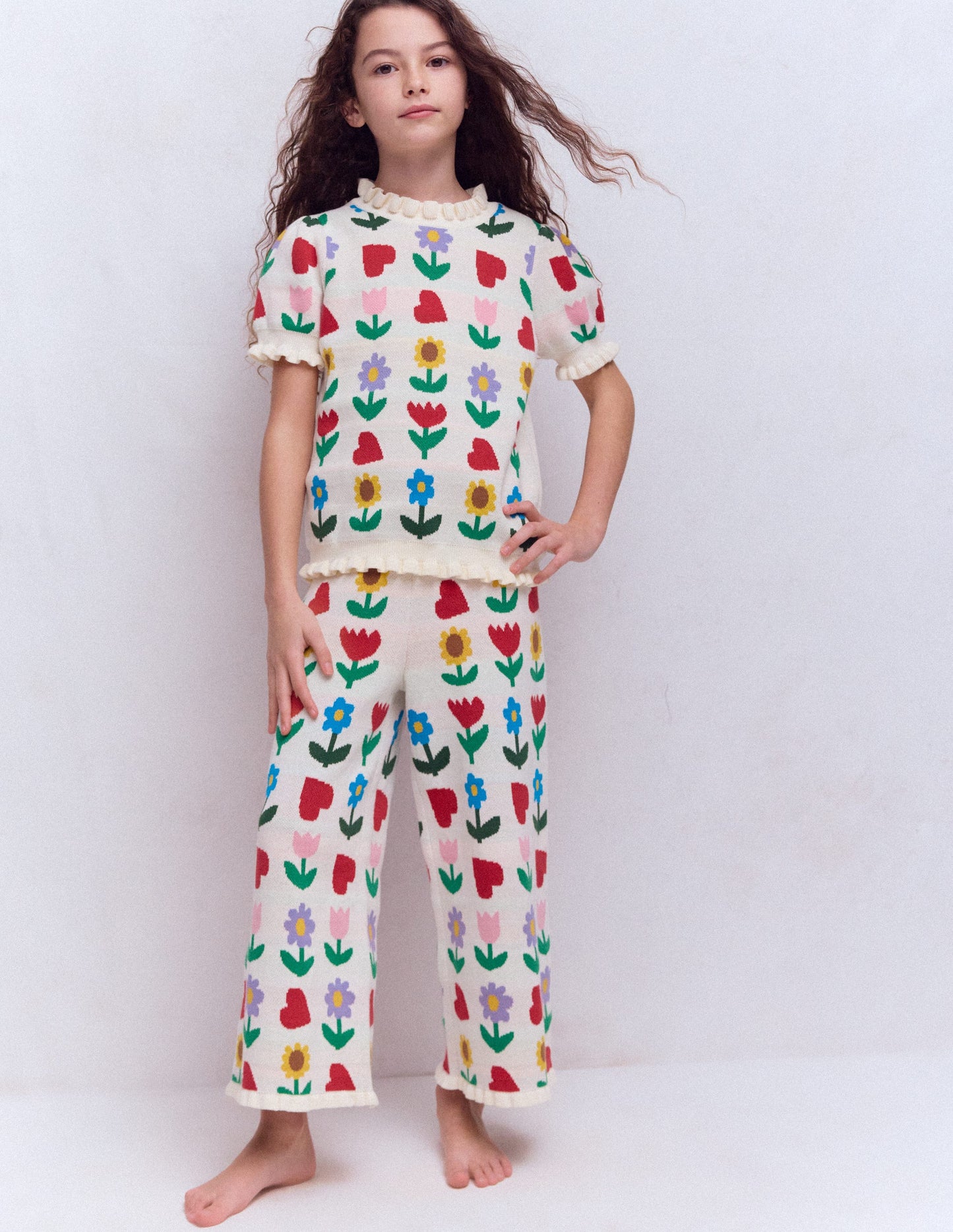 Ausgestellte Strickhose-Beige meliert Sonnenblumengarten