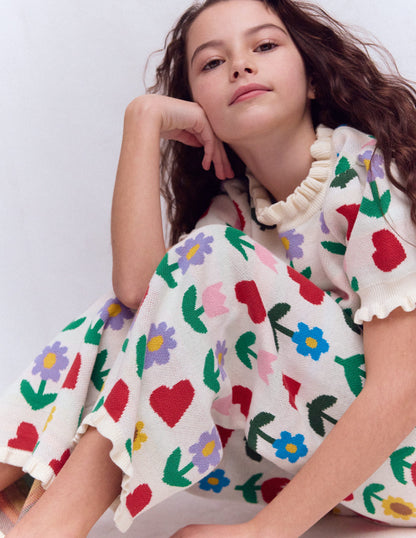 Ausgestellte Strickhose-Beige meliert Sonnenblumengarten-3