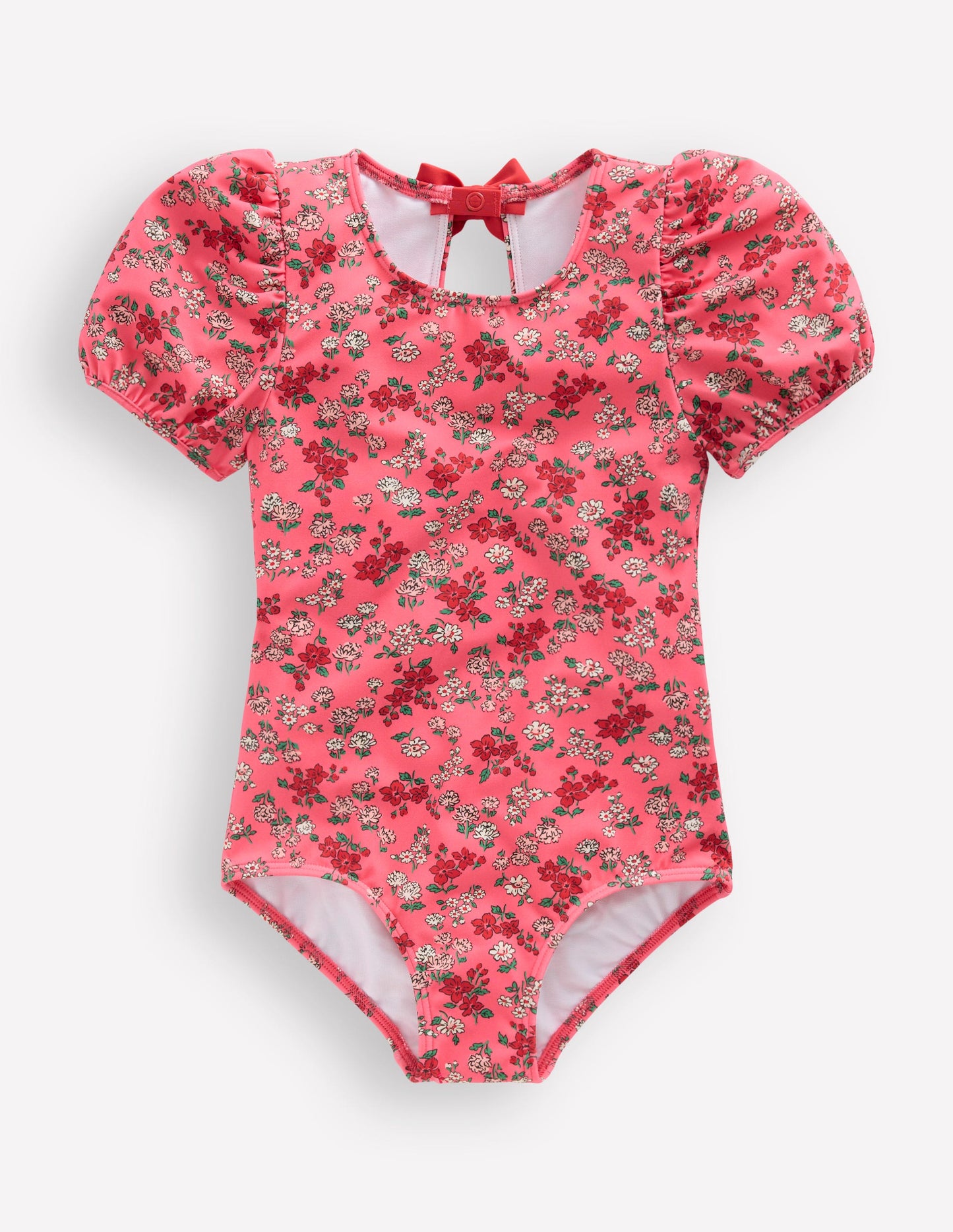 Maillot de bain à manches bouffantes-Motif Meadow Floral rose saumon