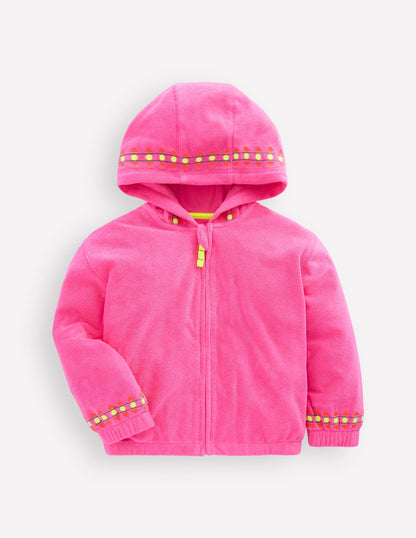 Lockerer Frottee-Kapuzenpullover-Rosa Stickerei-1