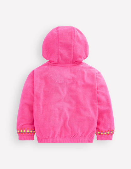 Lockerer Frottee-Kapuzenpullover-Rosa Stickerei-2