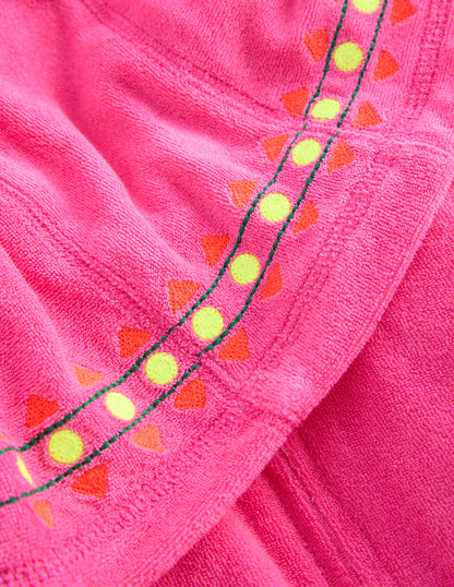 Lockerer Frottee-Kapuzenpullover-Rosa Stickerei-3
