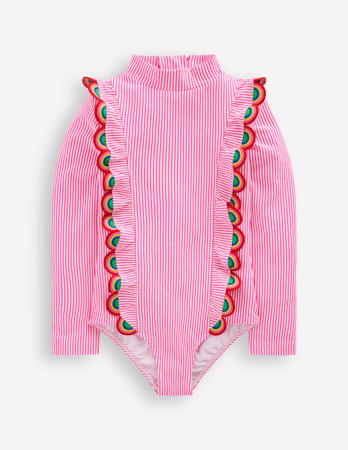 Langärmliger Badeanzug mit Rüschen-Pink Streifen Regenbogen - Image 1