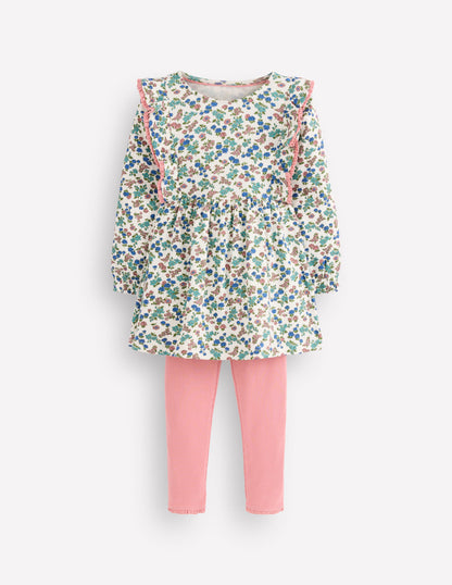 Ensemble avec tunique côtelée-Motif floral ivoire doux-1