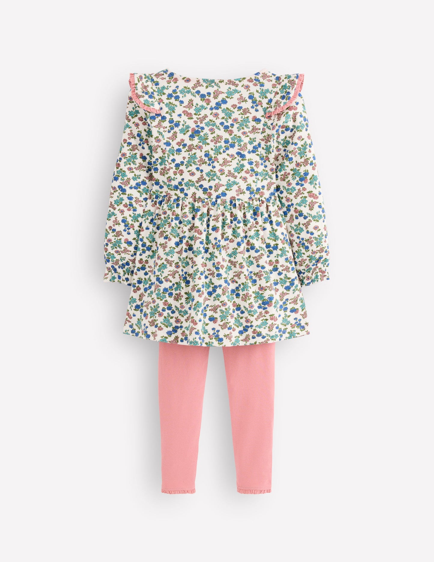 Ensemble avec tunique côtelée-Motif floral ivoire doux