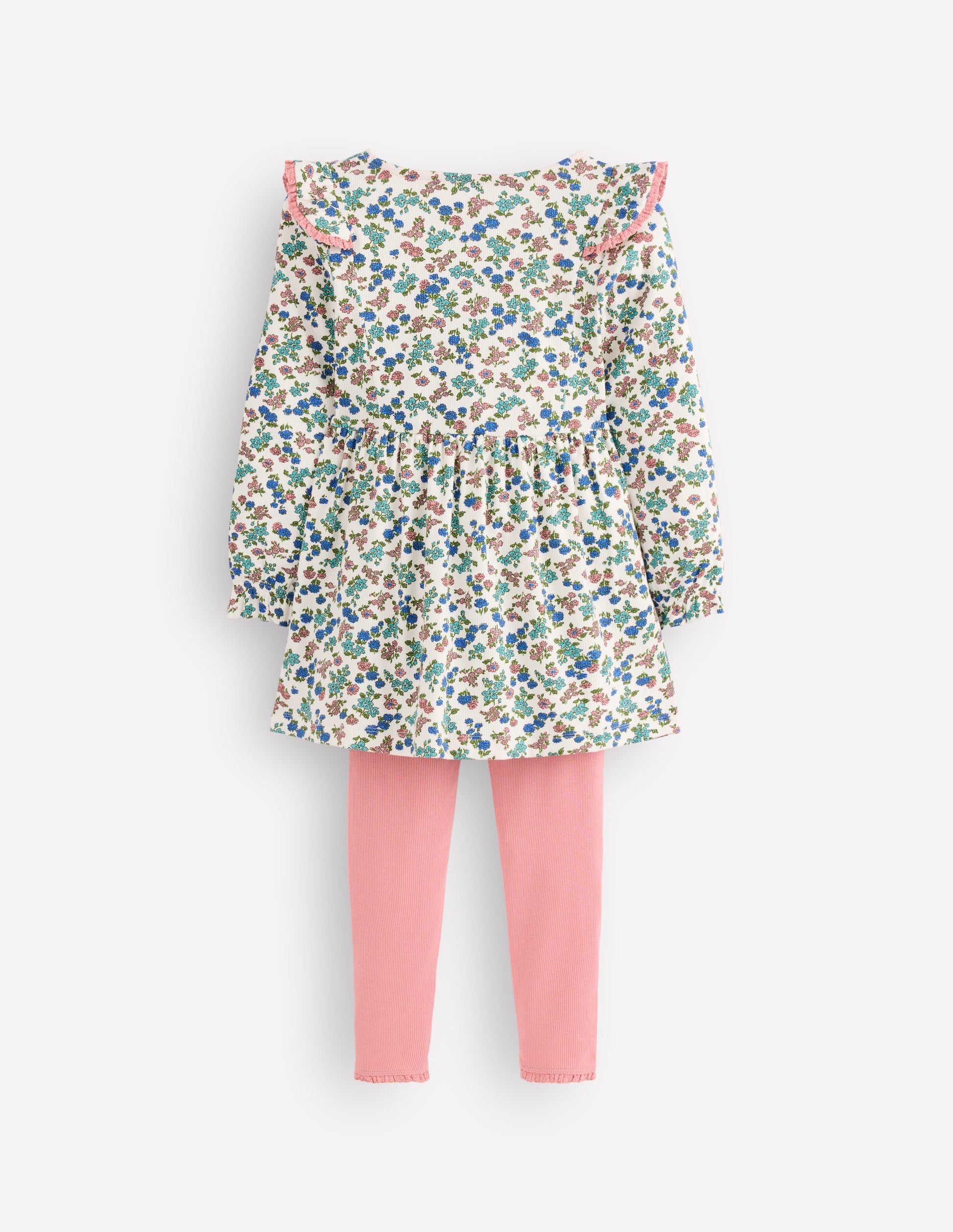 Ensemble avec tunique côtelée-Motif floral ivoire doux-2