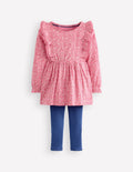 Tunika-Set aus Rippstrick-Meerblau Rosa Kleine Tulpen