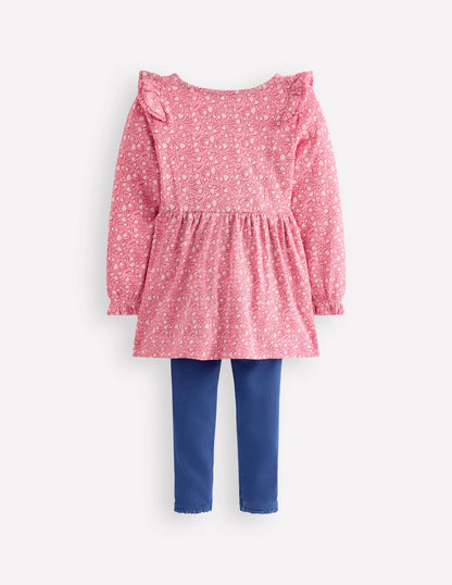 Tunika-Set aus Rippstrick-Meerblau Rosa Kleine Tulpen-2