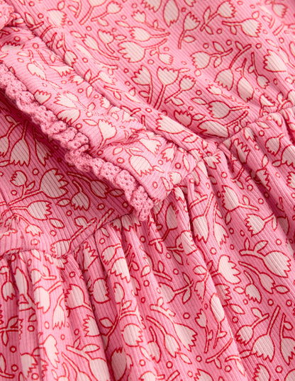 Tunika-Set aus Rippstrick-Meerblau Rosa Kleine Tulpen-3