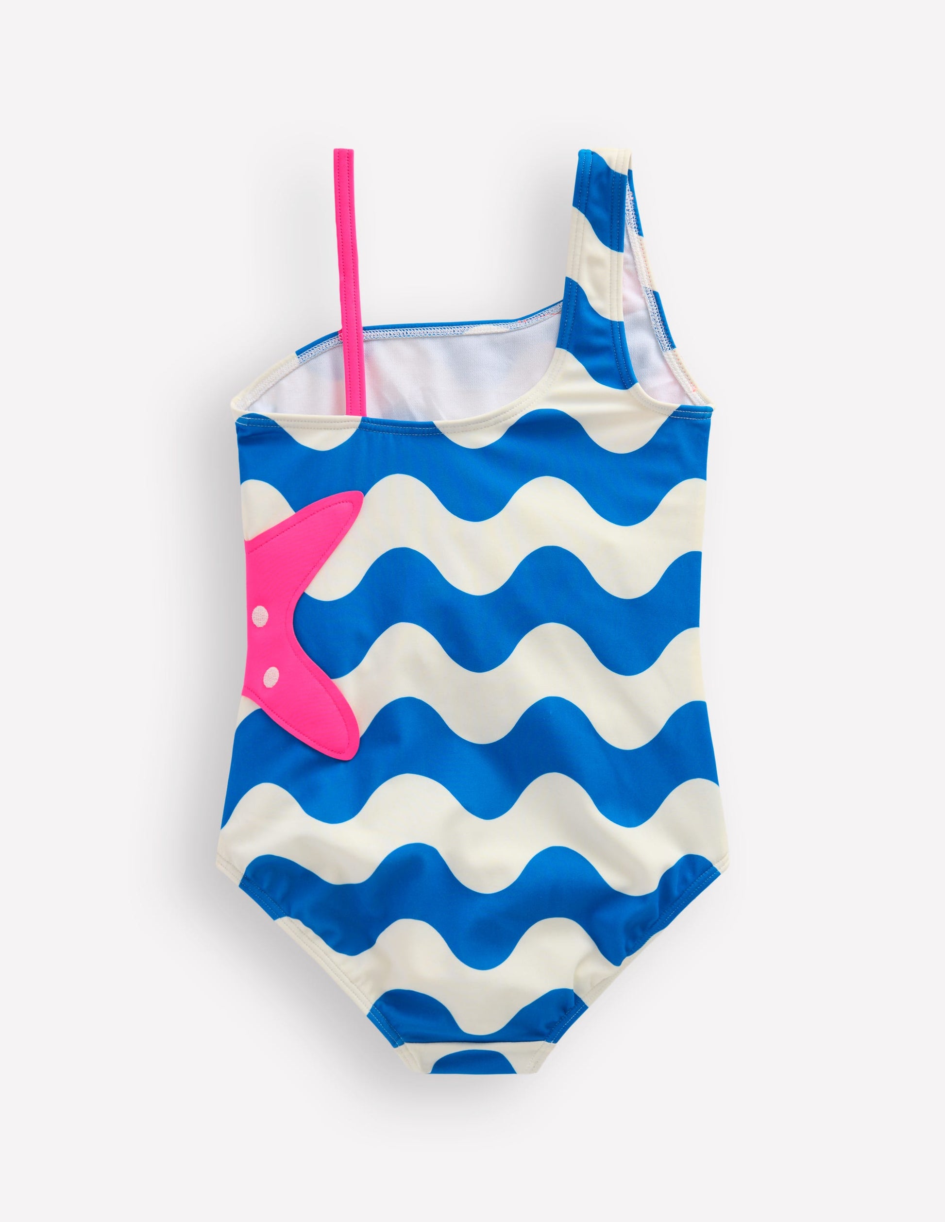 Badeanzug mit einem Träger und Applikation-Eisvogelblau Wellen Seestern-2