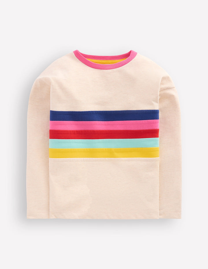 Lässiges Bretonshirt-Haferbeige Meliert Streifen