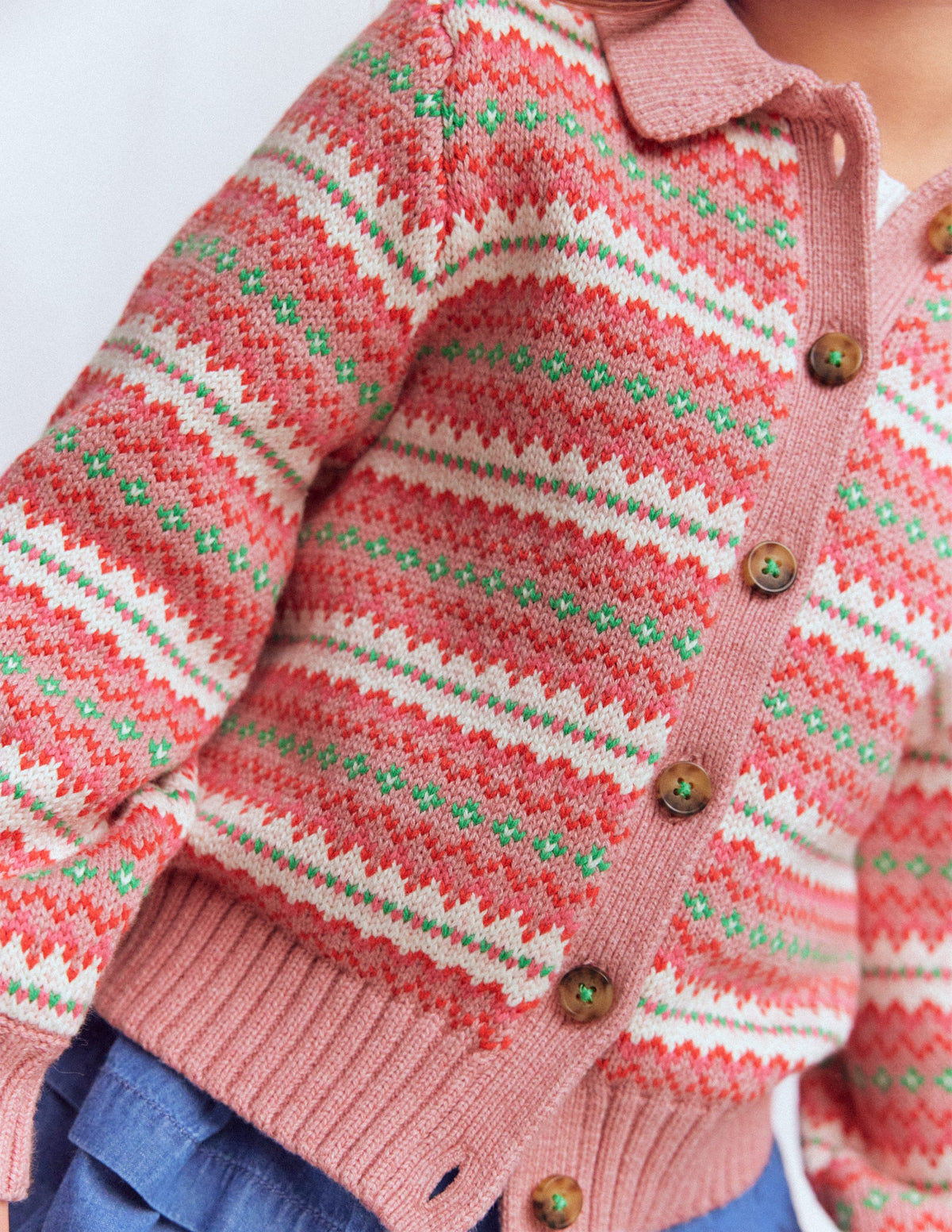 Fair-Isle-Strickjacke mit Kragen-Vintage-Rosa - Image 2