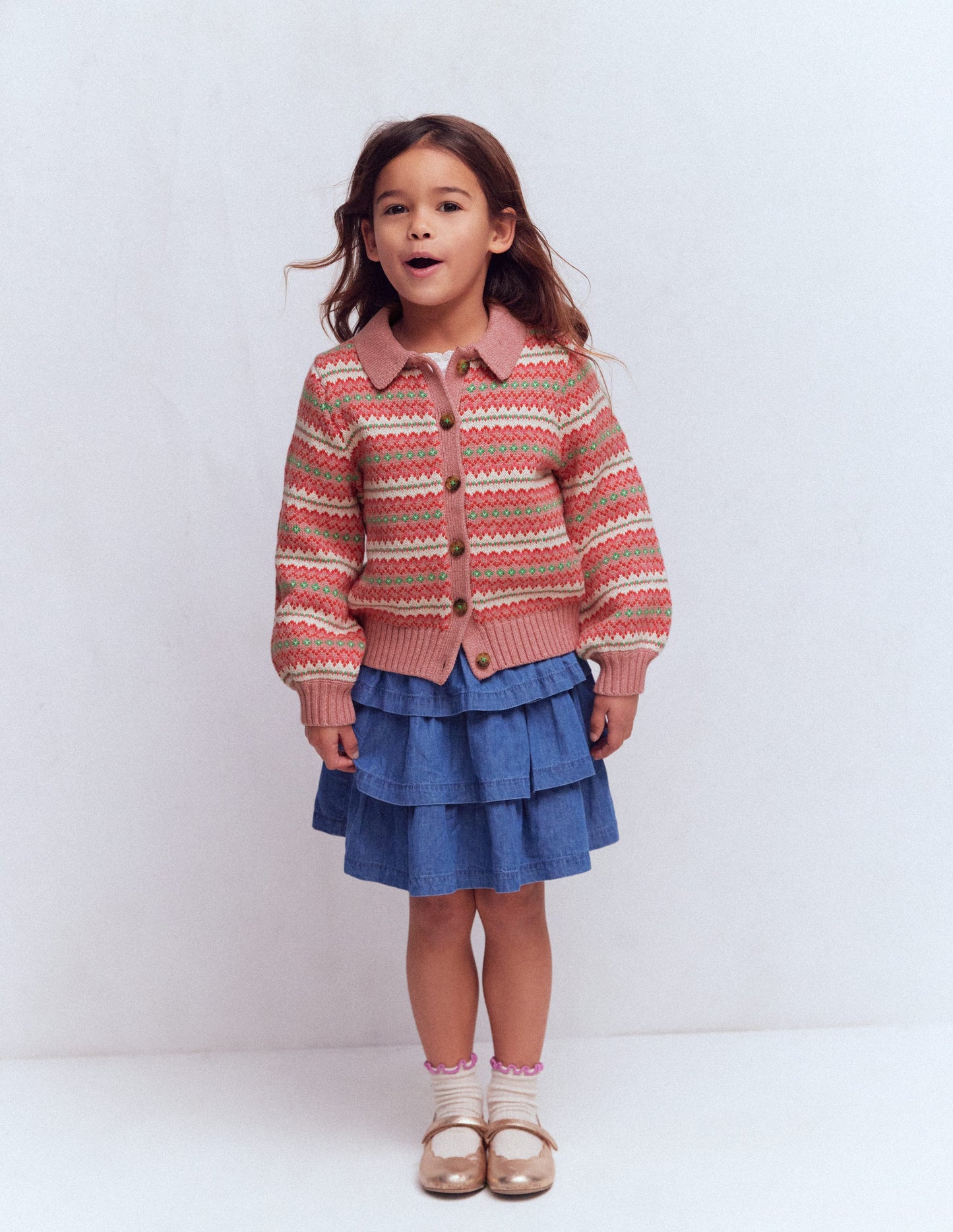 Gilet motif jacquard à col-Rose vintage