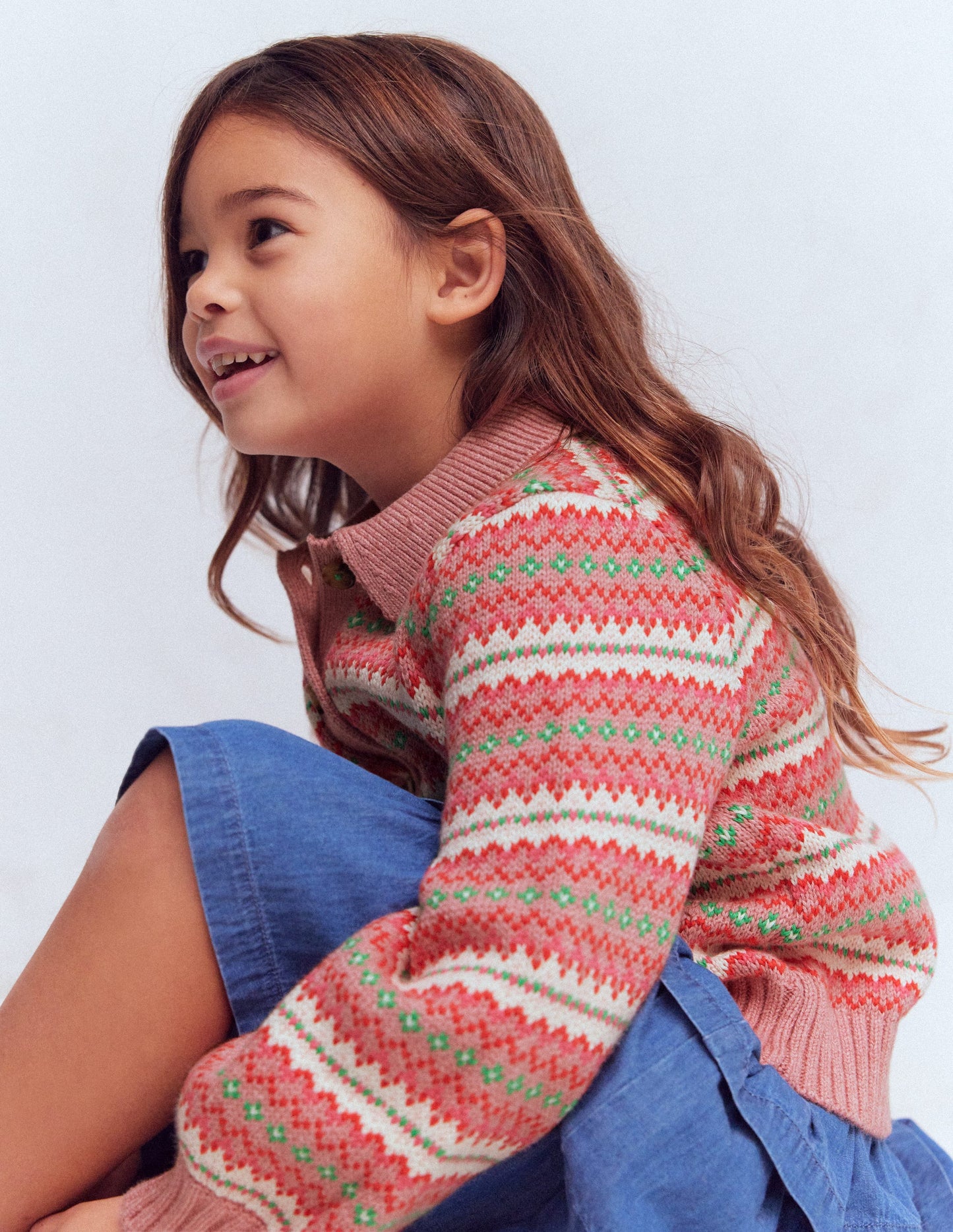 Gilet motif jacquard à col-Rose vintage