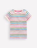 Geripptes Kurzarm-T-Shirt-Ackerbohnengrün/Pink, Gestreift